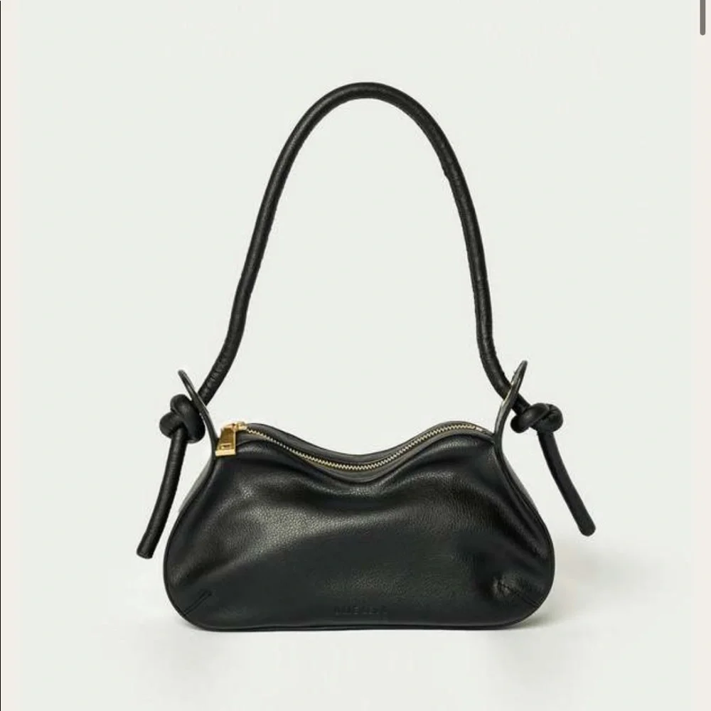 Black Leather Knot-Handle Shoulder Bag